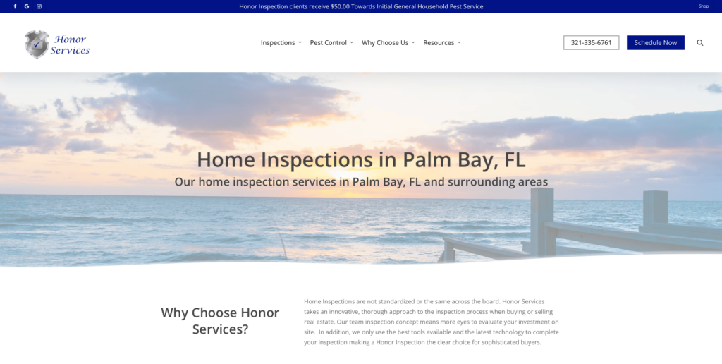 Honorservices.com home inspections in Palm Bay fl landing page