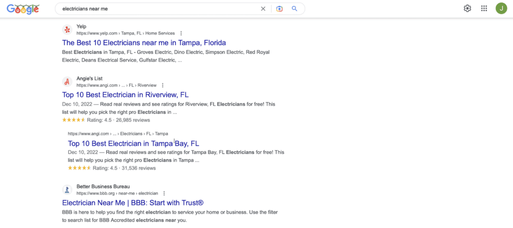 electricians near me google search results