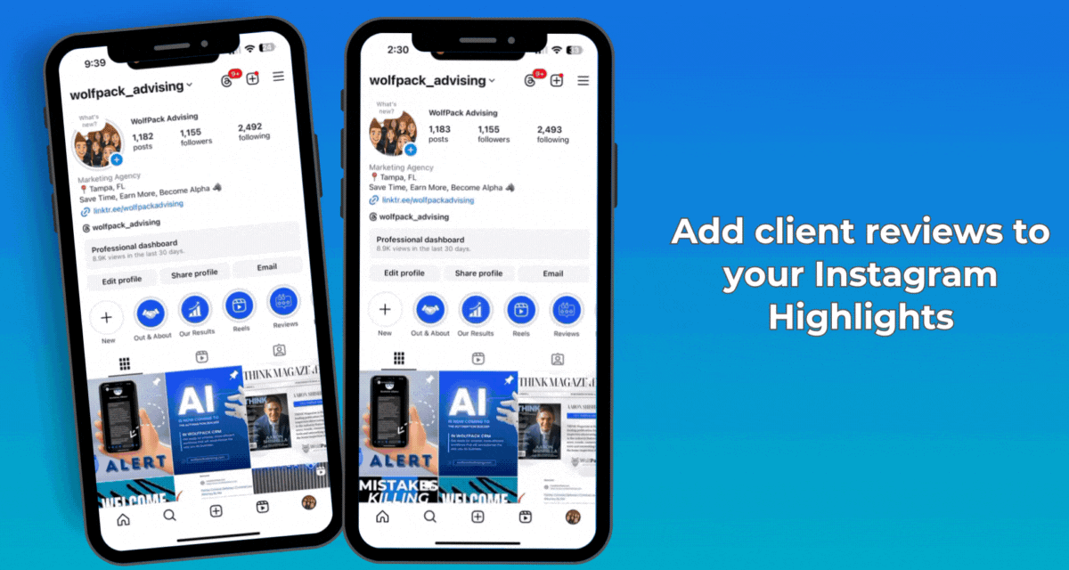 Add client reviews in IG Highlights