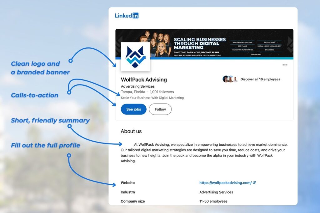 fill out the profile completely to get more followers on a linkedin business profile