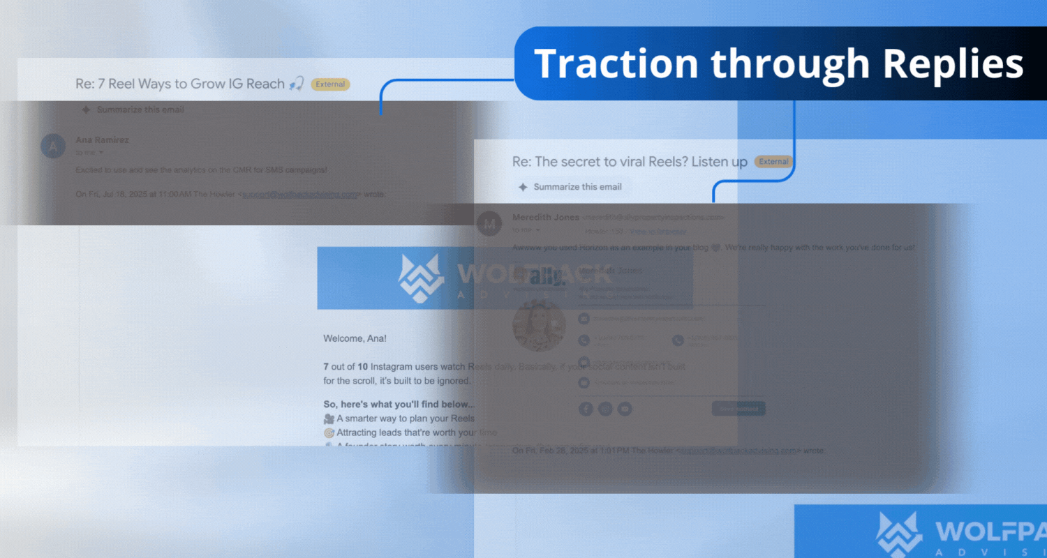 Animated email screenshot showing user engagement to illustrate how to tell if your email has been forwarded through increased replies and unexpected recipient activity.