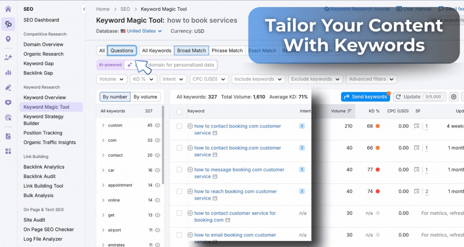 A keyword research tool guiding content and blog optimization to better reach your audience.