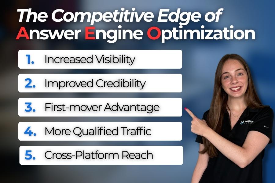 The key benefits of AI Engine Optimization, including improved visibility in AI search, stronger brand authority, and better user engagement.