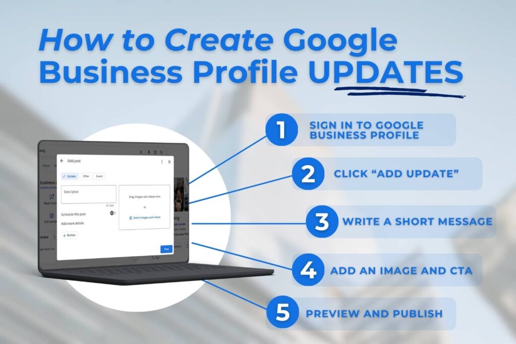 Follow these steps to create and add posts or updates in your Google Business Profile.