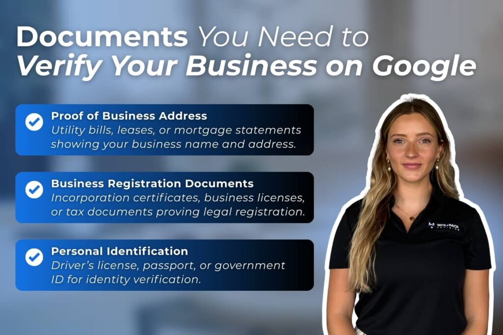 Documents required for Google business verification including business paperwork and proof of address.