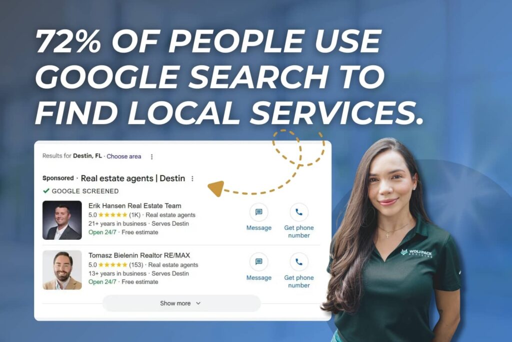 Data visual showing 72% of consumers search Google first when looking for local service providers.
