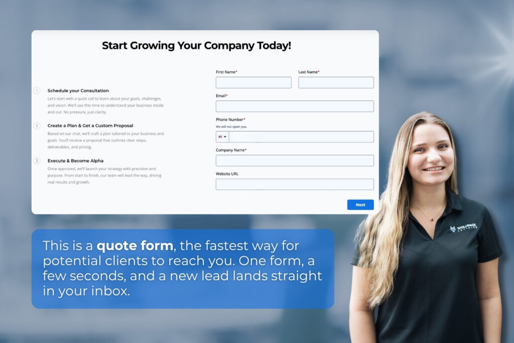 A sample quote form as a lead capture.