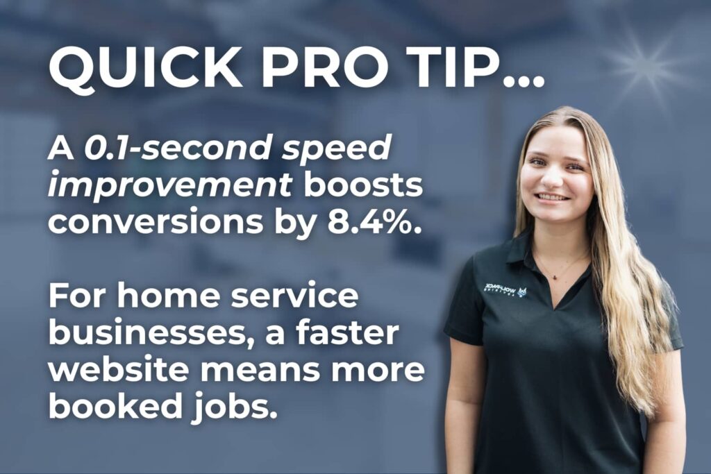Data graphic showing how page speed impacts conversions and bounce rates for home service websites.