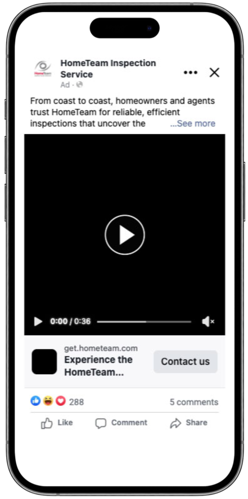 Meta Ad for HomeTeam Meta Ad video in a iPhone mockup for HomeTeam