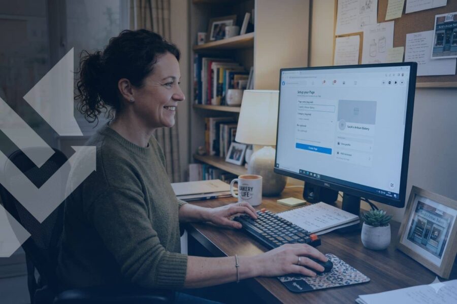 Business owner working to create a facebook business page for more leads