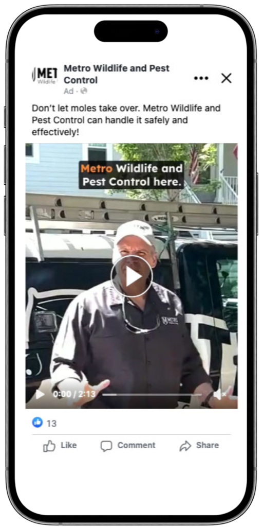 Metro Wildlife and Pest Control Meta Ad Meta Ad video in a iPhone mockup for Metro Wildlife