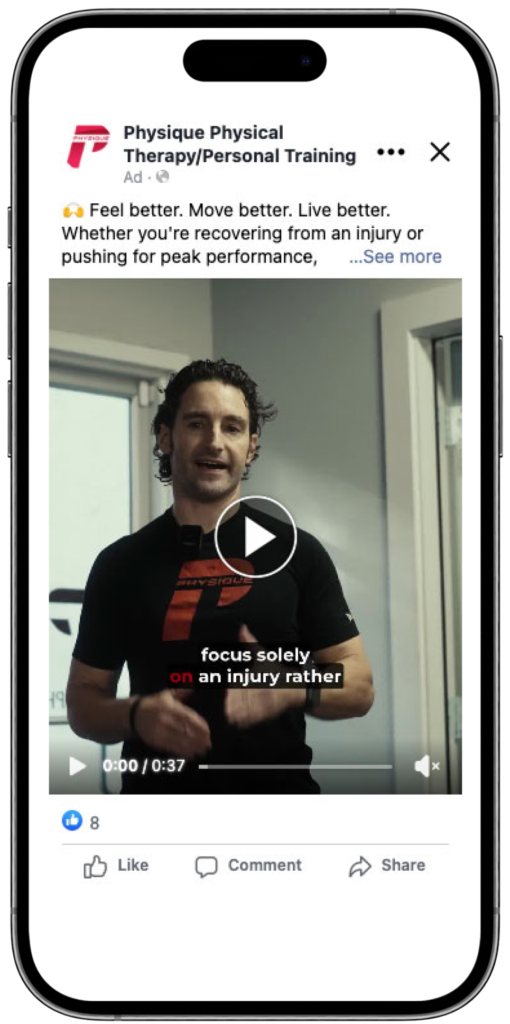 Physique Physical Therapy Meta Ad Meta Ad video in a iPhone mockup for Physique Physical Therapy