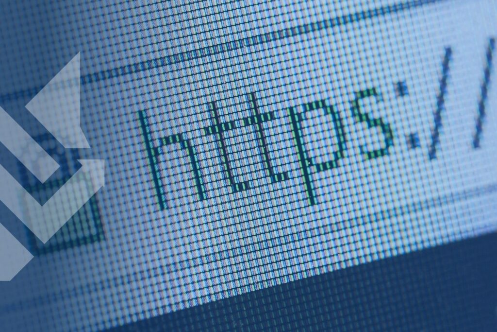 Close-up of a browser address bar showing https, representing website domain authority and secure site structure for SEO.