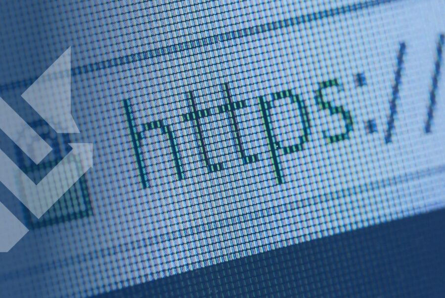 Close-up of a browser address bar showing https, representing website domain authority and secure site structure for SEO.