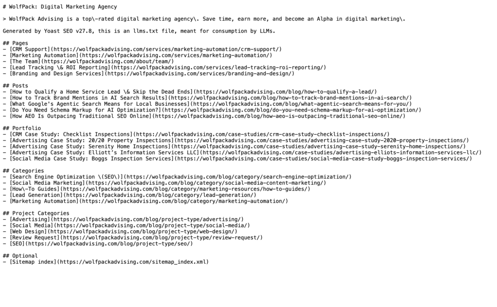 Screenshot of WolfPack LLMS.TXT File