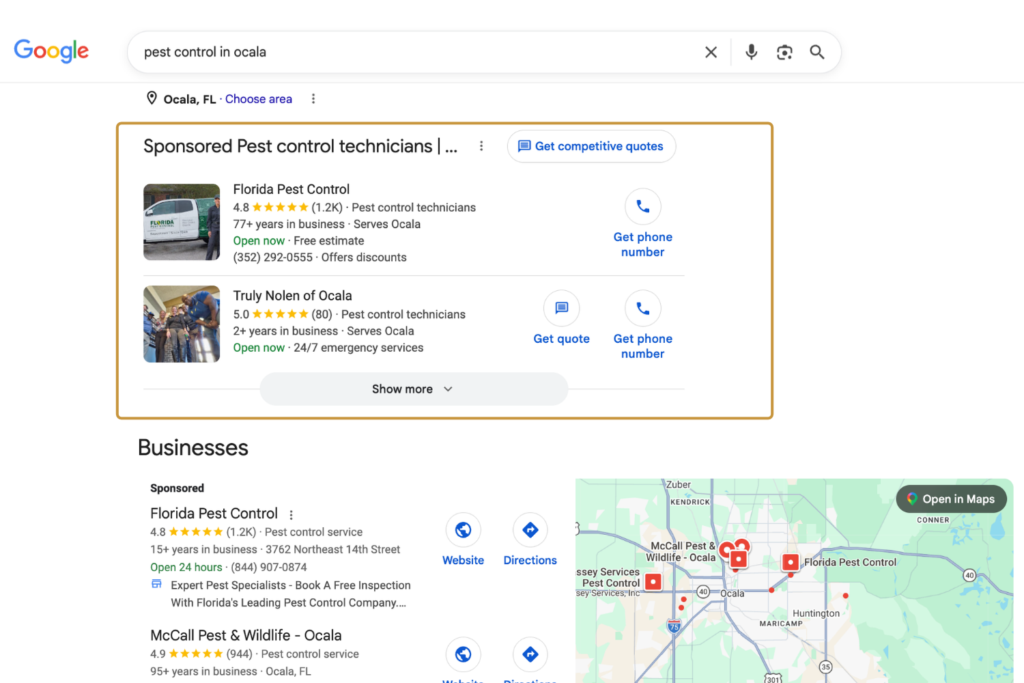 Google Local Ads Example in Search Results
