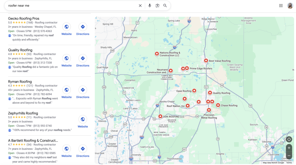 Roofer Near Me Search Results from Local SEO
