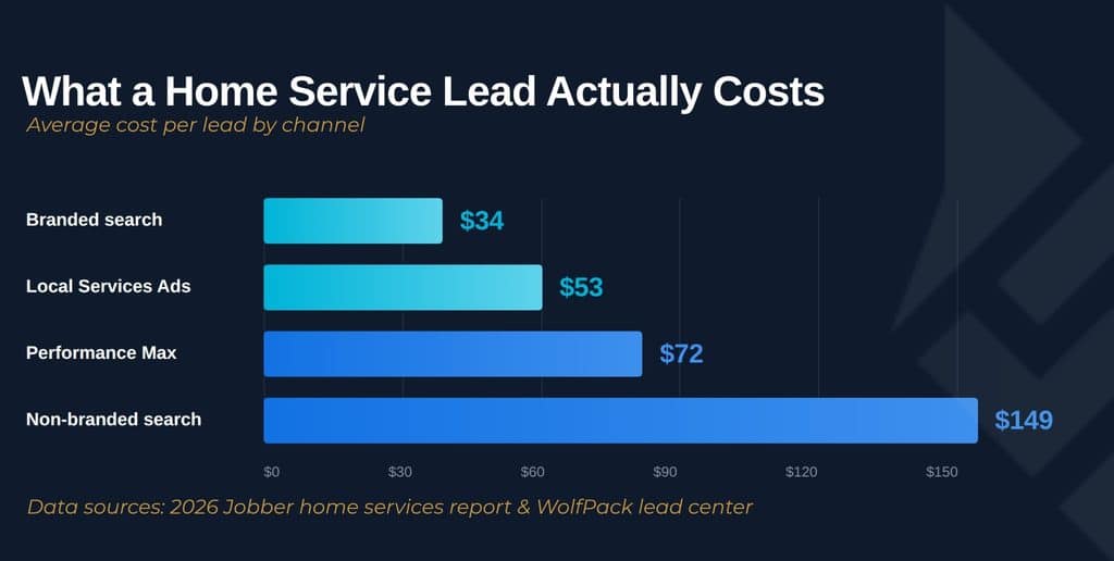 Cost per lead by channel for home services across paid media campaign platforms