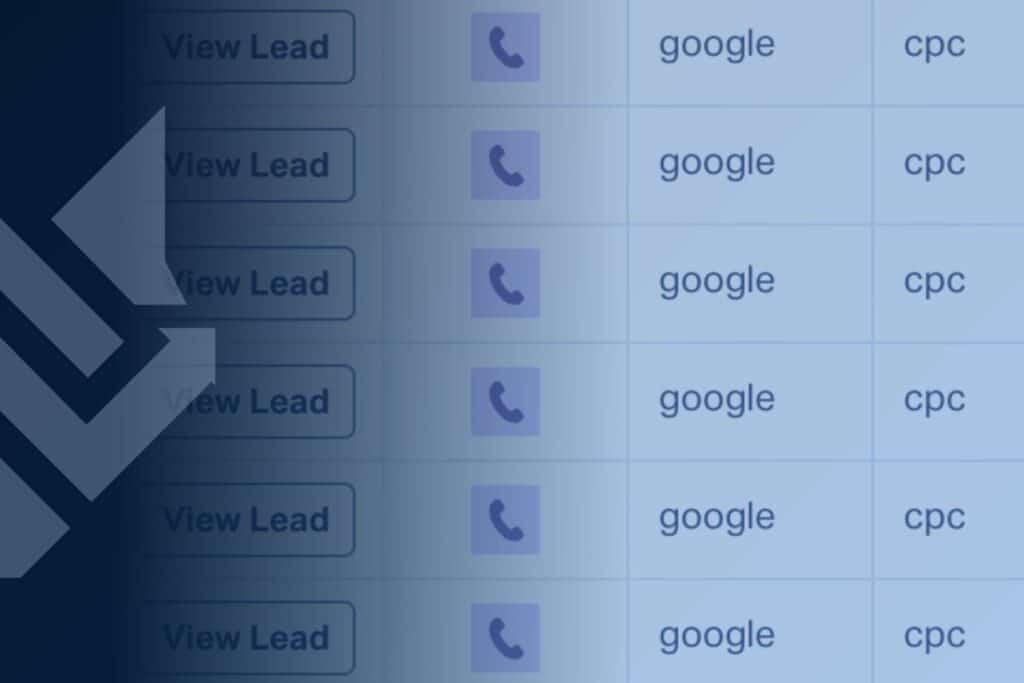 WolfPack lead center dashboard listing inbound leads with Google and CPC tracking tags from paid media campaigns