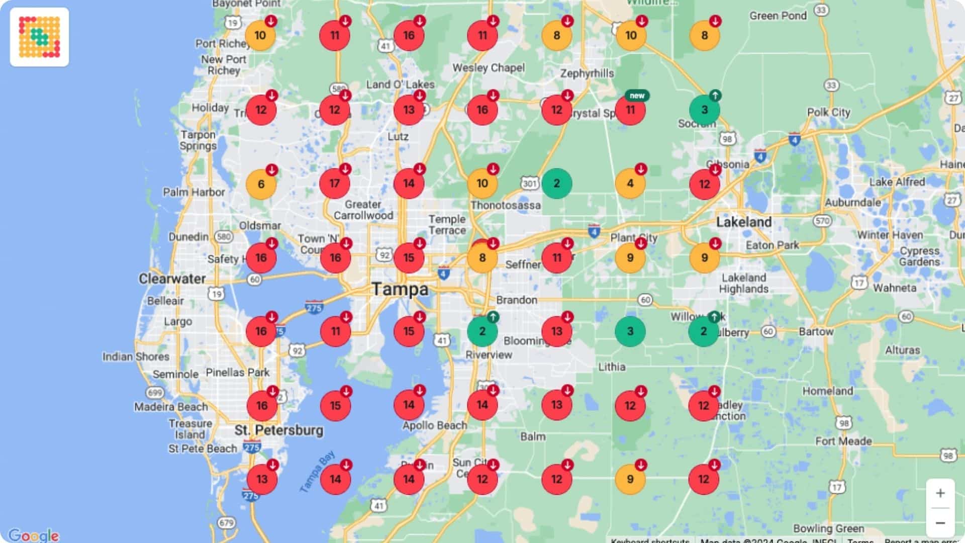 Local SEO Rankings Map Before Optimization
