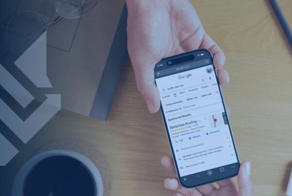 Local service ads management example: a roofing company's Local Services Ad in mobile Google search results