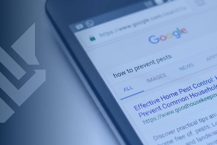 Google organic search results on a smartphone for the query "how to prevent pests"