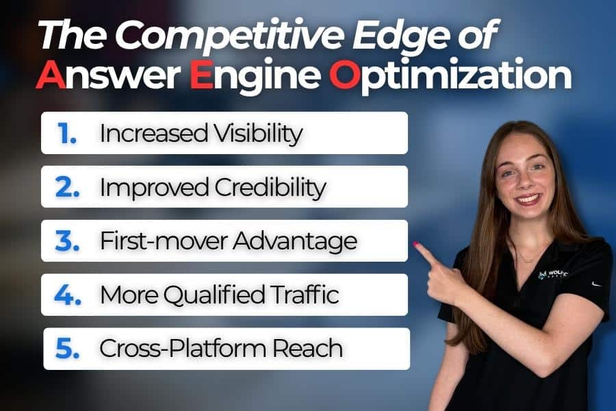 The key benefits of AI Engine Optimization, including improved visibility in AI search, stronger brand authority, and better user engagement.
