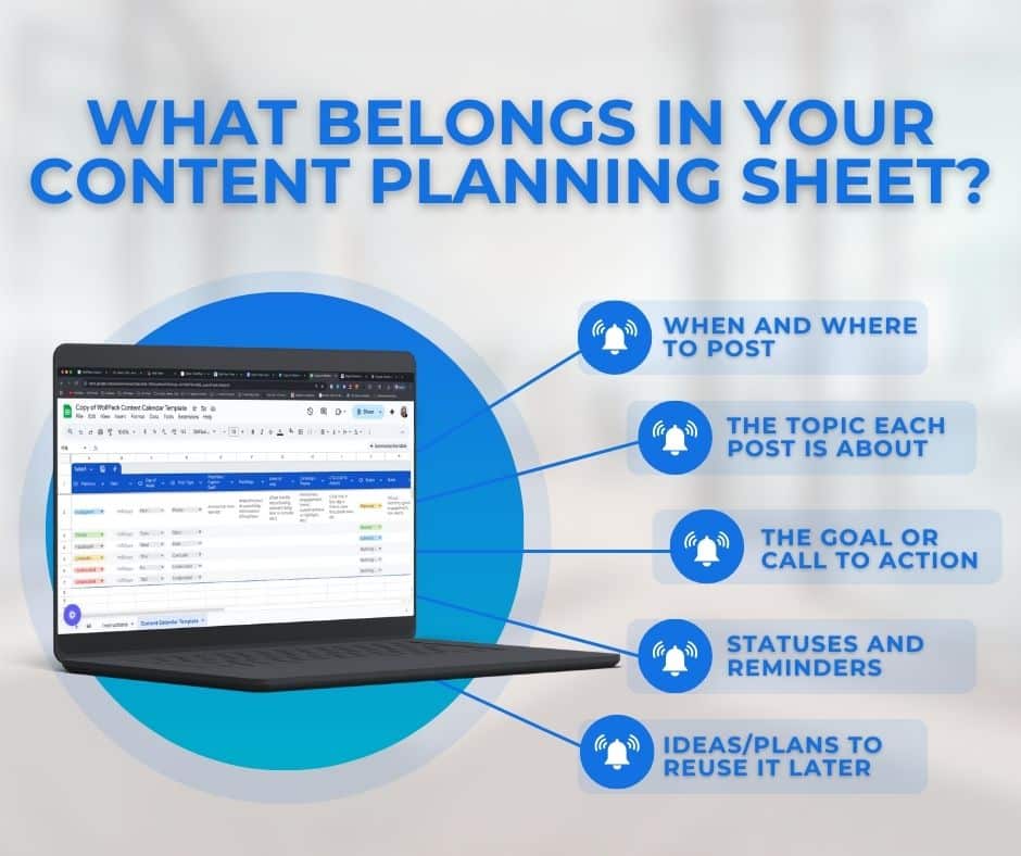 essentials in a google sheets content calendar template