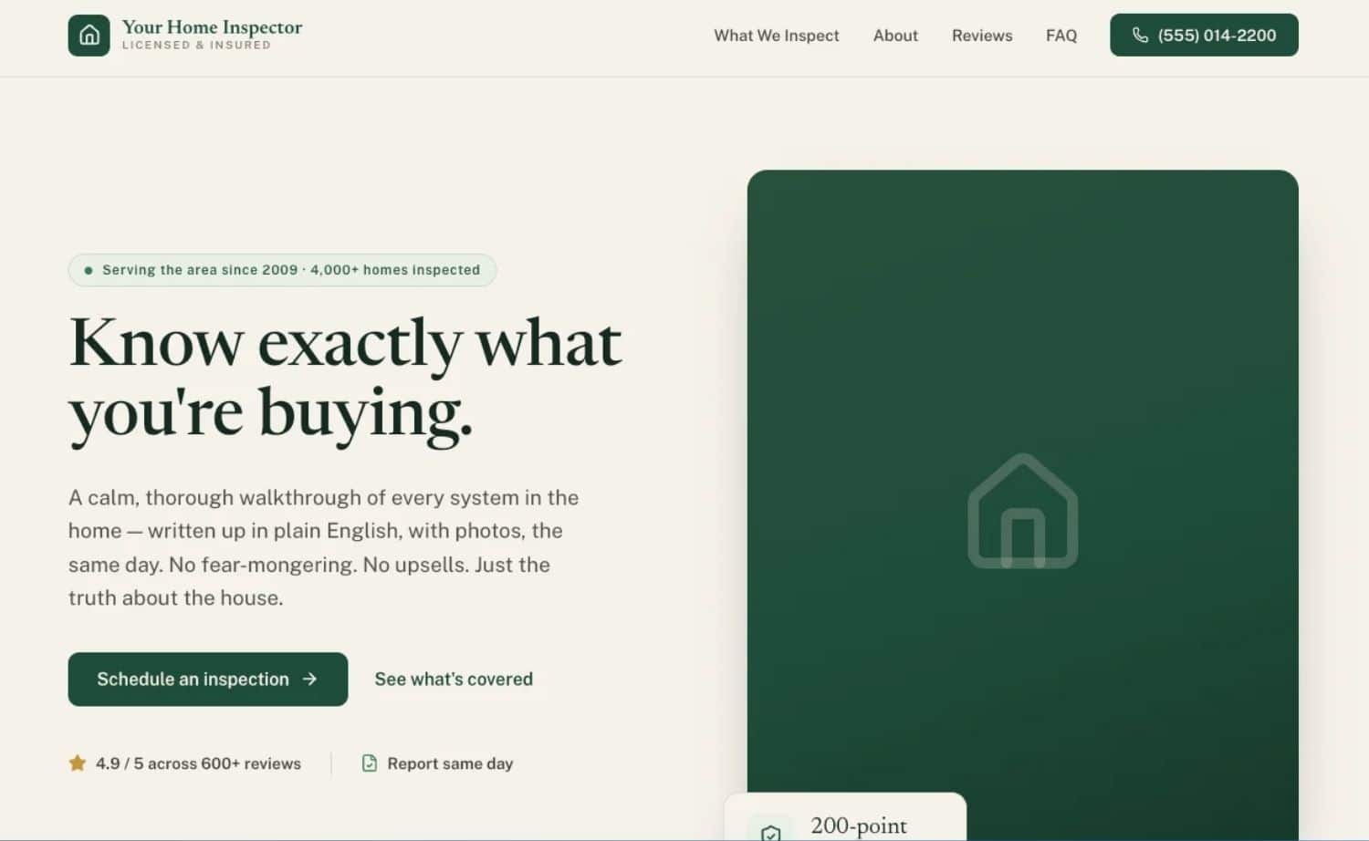 Claude Code and Design Website Sample Page for a home service business with several generic design elements that alert users of an entirely Claude-built site.