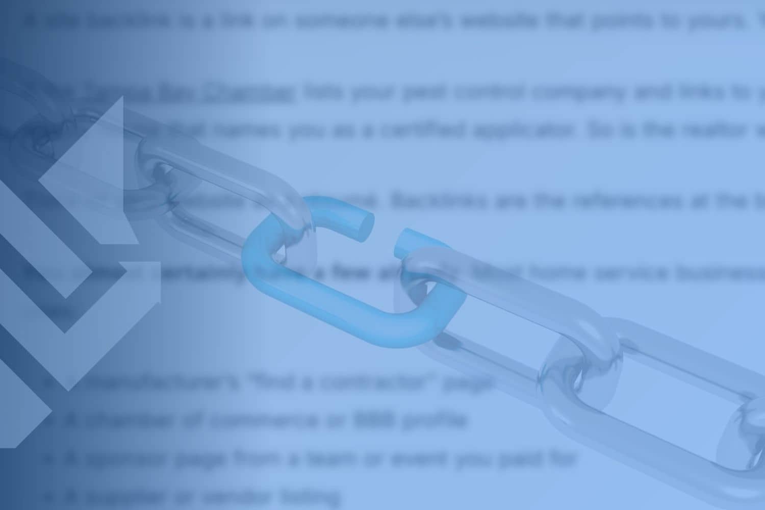 Chain links connecting with one highlighted blue, representing site backlinks in home service SEO