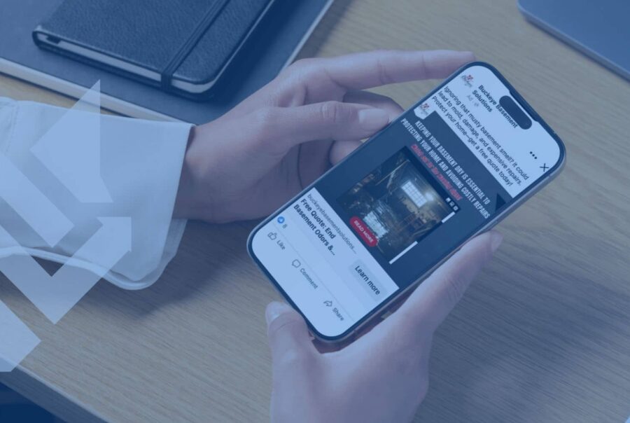 Person viewing a paid social advertising ad from a home service business in their Facebook feed on a phone