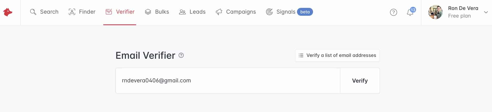 An image shows the page of Hunter.io's email verifier.