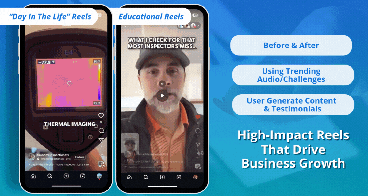 Animated graphic showing various types of Reels used on Instagram, such as tutorials, behind-the-scenes, and trending sounds, emphasizing the creative possibilities for content creators.