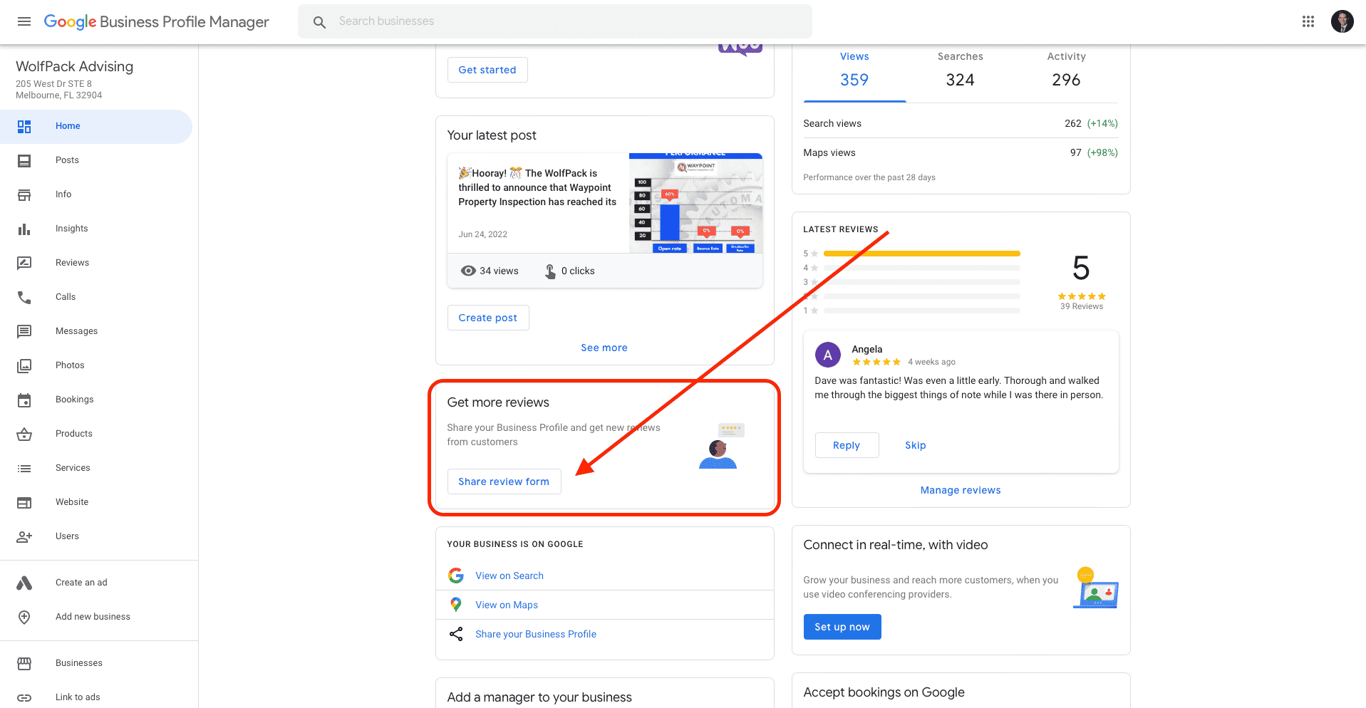 get more reviews link from google business