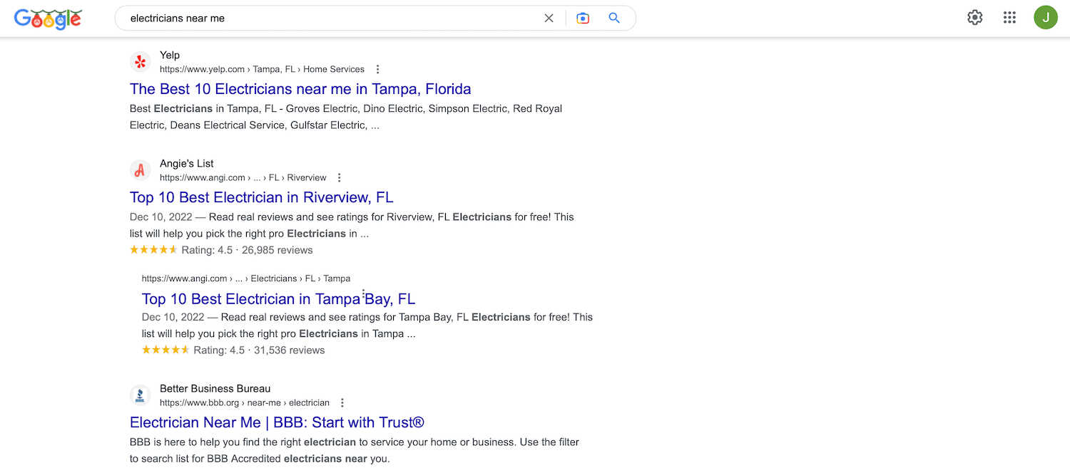 electricians near me google search results