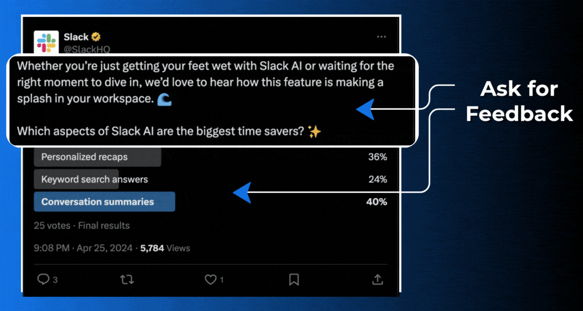 Twitter poll example showing how to gather feedback using interactive polls on twitter