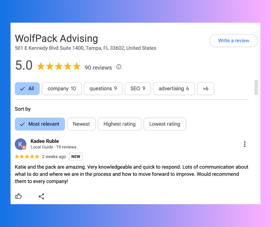 Google Review Example