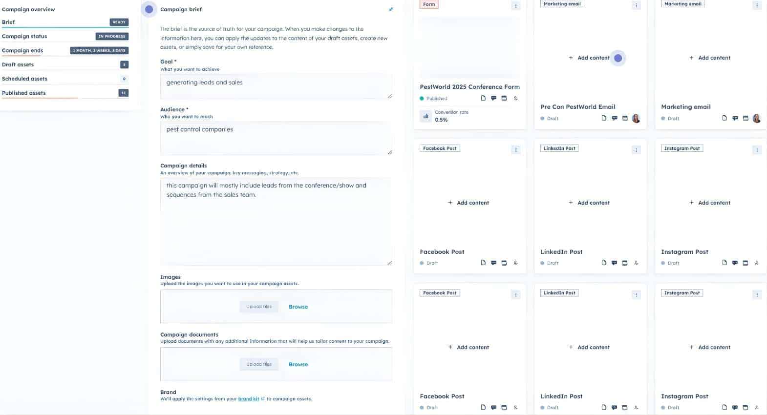 A dashboard showing all marketing efforts connected in one place. It highlights how campaigns, sources, and content pieces are linked together to track performance across channels.