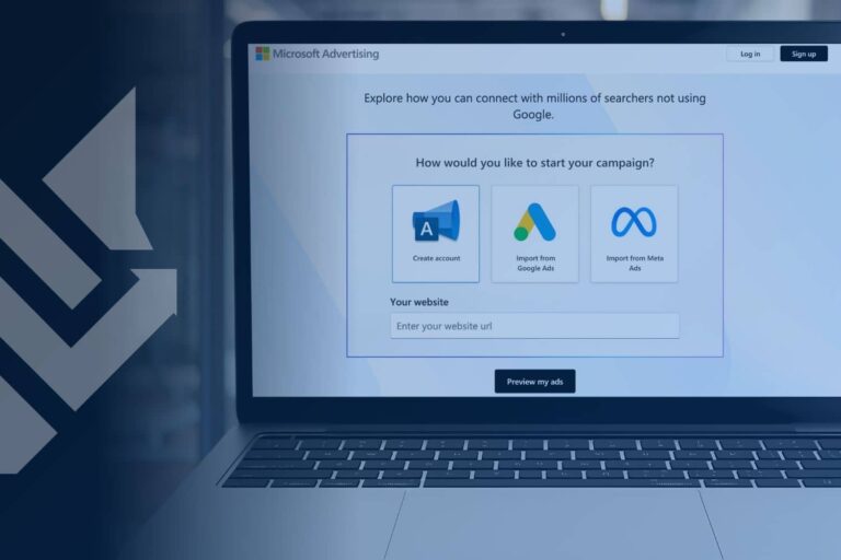 Microsoft Advertising campaign setup screen on a laptop showing how to advertise on Bing