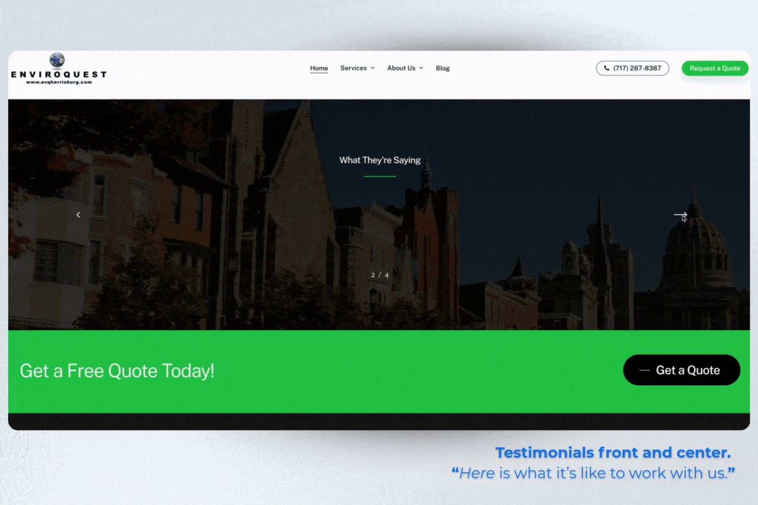 inspector testimonials on home page wolfpack client