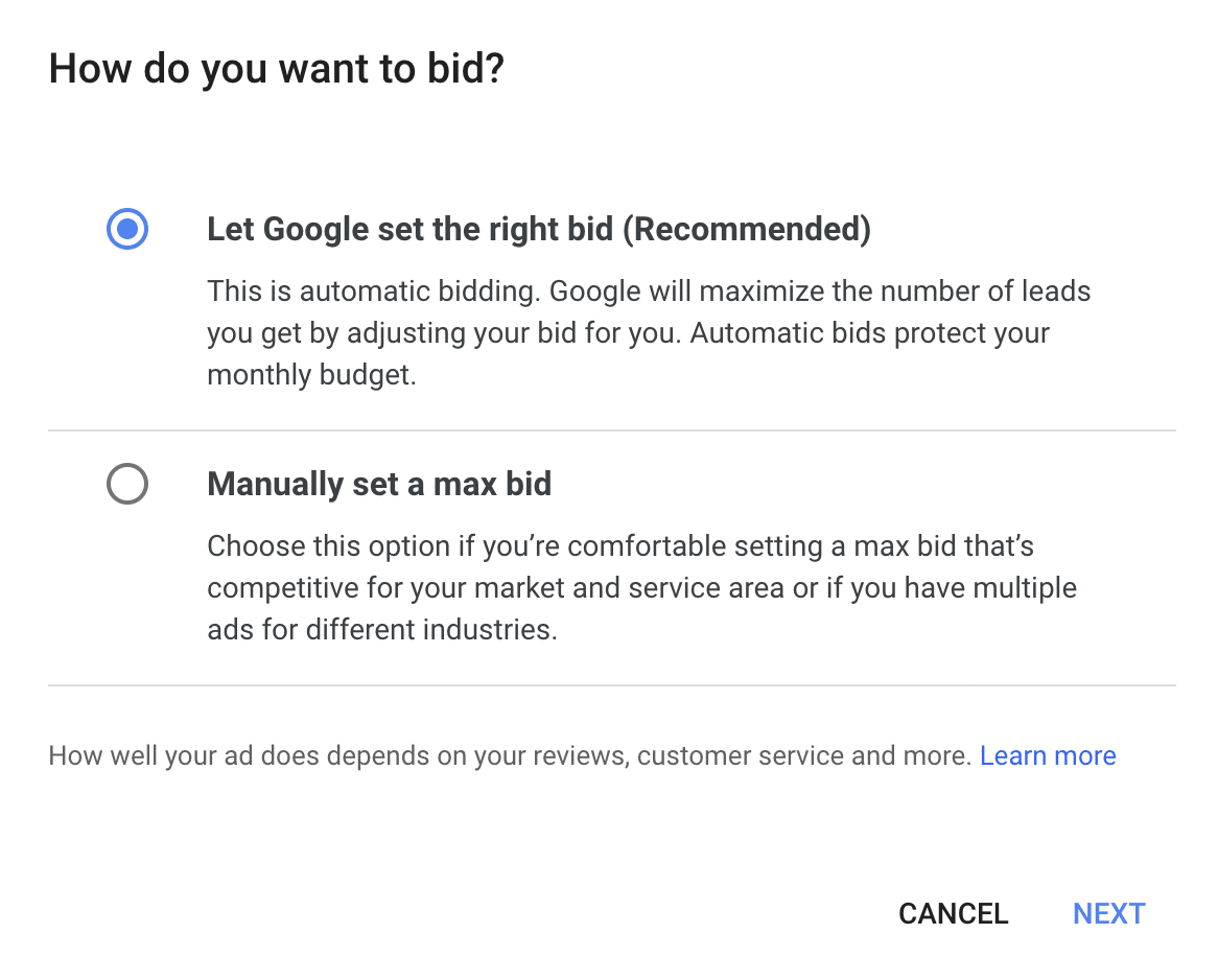 Bidding type can have an impact on the leads you see from your local ads.