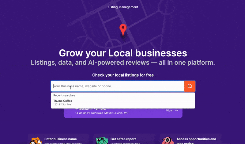 Demo of semrush listing management tool for managing google business profile locally