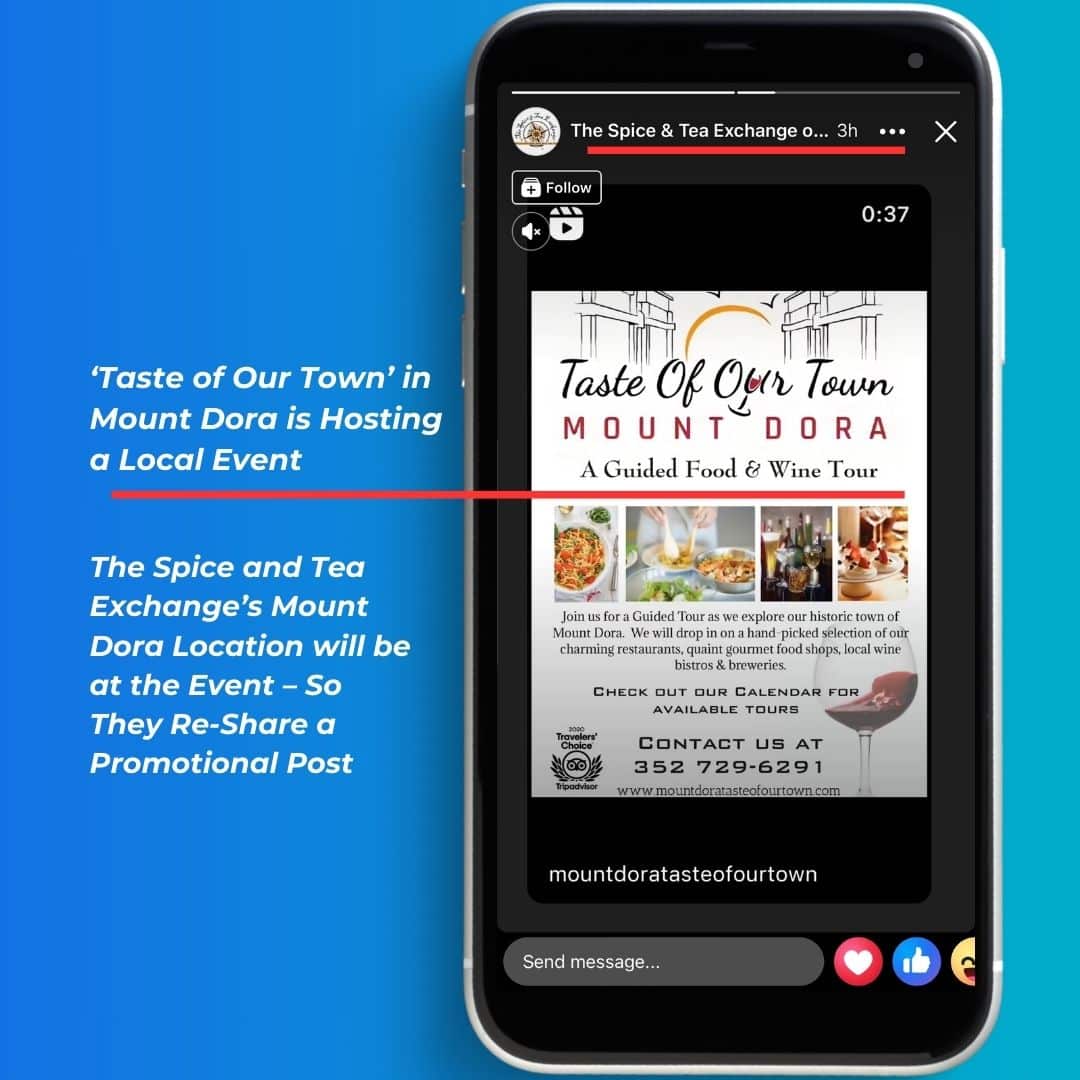 A business can promote themselves locally by partnering with relevant businesses and engaging on social media regarding local events.