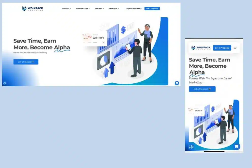 Visual of WolfPack Advising’s Responsive Website – Mobile and Desktop Versions