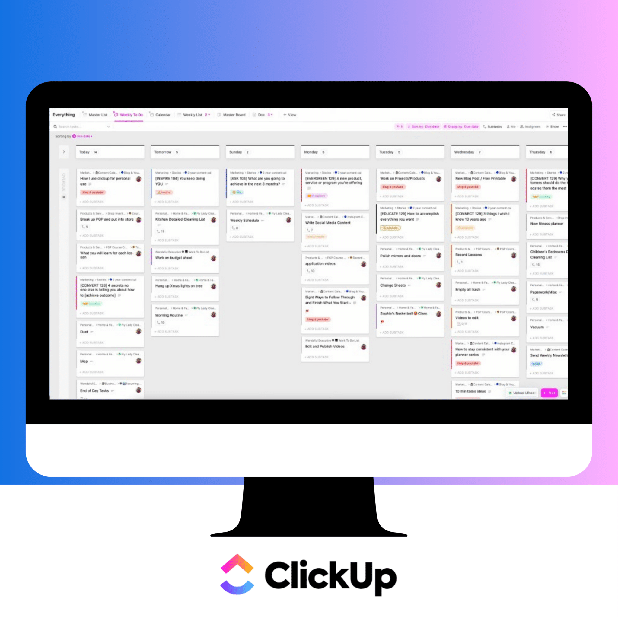 Example of task management app to organize tasks for next day